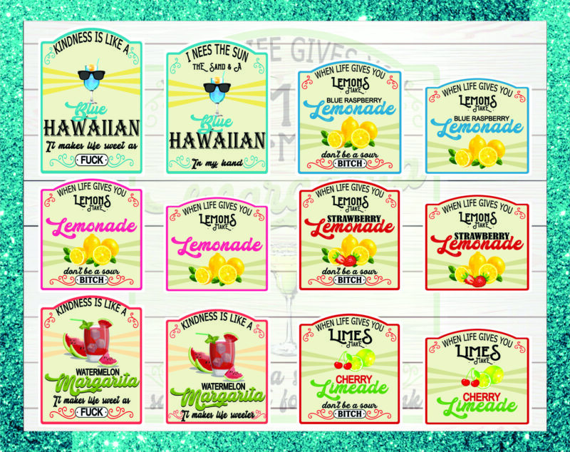 Bundle 32 PNG Printed Tumbler Label Sticker Decals, Mix & Match Graphics, Lemonade, White Waterslide, Clear Waterslide, Digital Download 1022413628