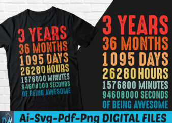 3 years of being awesome t-shirt design, 3 years of being awesome SVG, 3rd Birthday vintage t shirt, 3 years 36 months of being awesome, Happy birthday tshirt, Funny Birthday