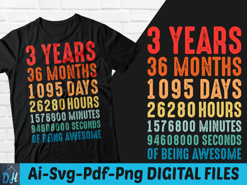 3 years of being awesome t-shirt design, 3 years of being awesome SVG, 3rd Birthday vintage t shirt, 3 years 36 months of being awesome, Happy birthday tshirt, Funny Birthday
