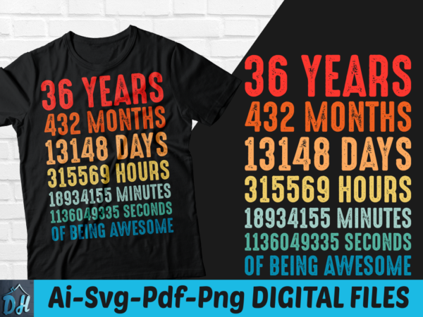 36 years of being awesome t-shirt design, 36 years of being awesome svg, 36 birthday vintage t shirt, 36 years 432 months of being awesome, happy birthday tshirt, funny birthday