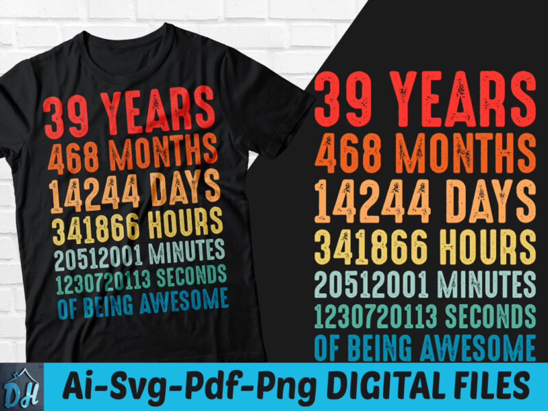 39 years of being awesome t-shirt design, 39 years of being awesome SVG, 39 Birthday vintage t shirt, 39 years 468 months of being awesome, Happy birthday tshirt, Funny Birthday
