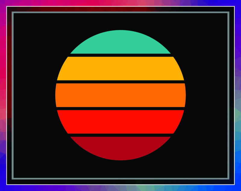 33 Files Retro Colored Circle Sunsets Clipart, Circle Round Background Vintage Color Palettes Commercial License Print On Demand 988658536