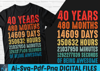 40 years of being awesome t-shirt design, 40 years of being awesome SVG, 40 Birthday vintage t shirt, 40 years 480 months of being awesome, Happy birthday tshirt, Funny Birthday