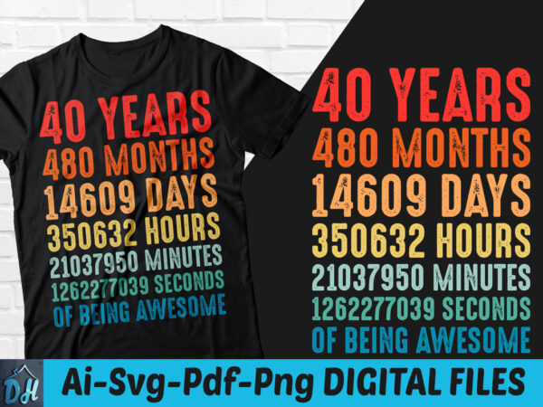 40 years of being awesome t-shirt design, 40 years of being awesome svg, 40 birthday vintage t shirt, 40 years 480 months of being awesome, happy birthday tshirt, funny birthday