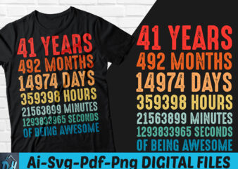 41 years of being awesome t-shirt design, 41 years of being awesome SVG, 41 Birthday vintage t shirt, 41 years 492 months of being awesome, Happy birthday tshirt, Funny Birthday