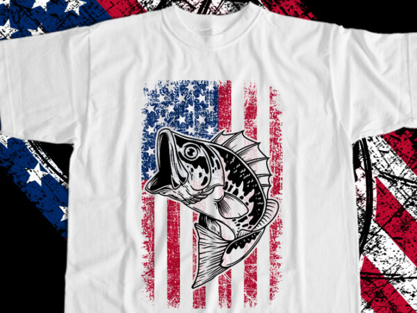 American flag fish t-shirt design for commercial user