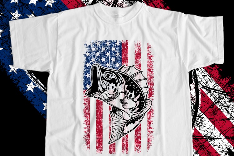 American Flag Fish T-Shirt Design For Commercial User