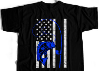 Fishing American Flag T-Shirt Design For Commercial User