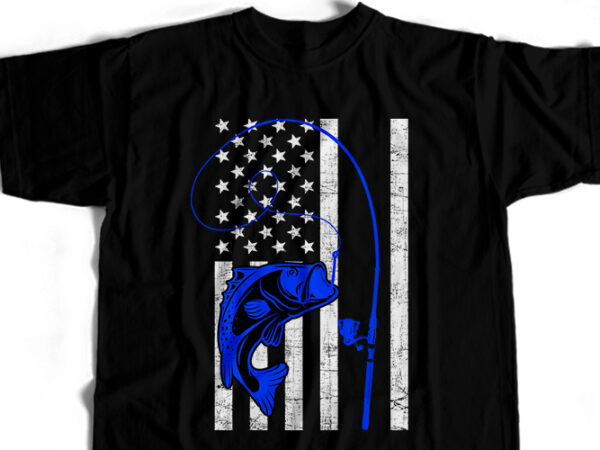 Fishing american flag t-shirt design for commercial user