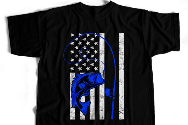 Fishing American Flag T-Shirt Design For Commercial User