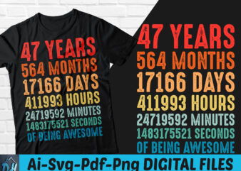 47 years of being awesome t-shirt design, 47 years of being awesome SVG, 47 Birthday vintage t shirt, 47 years 564 months of being awesome, Happy birthday tshirt, Funny Birthday