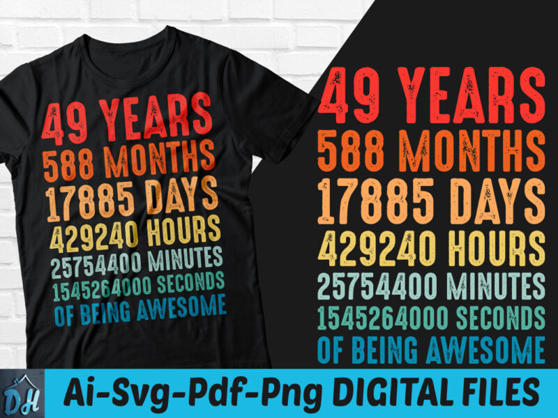 49 years of being awesome t-shirt design, 49 years of being awesome SVG, 49 Birthday vintage t shirt, 49 years 588 months of being awesome, Happy birthday tshirt, Funny Birthday