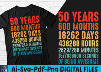 50 years of being awesome t-shirt design, 50 years of being awesome SVG, 50 Birthday vintage t shirt, 50 years 600 months of being awesome, Happy birthday tshirt, Funny Birthday