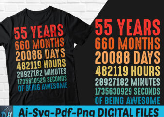 55 years of being awesome t-shirt design, 55 years of being awesome SVG, 55 Birthday vintage t shirt, 55 years 660 months of being awesome, Happy birthday tshirt, Funny Birthday