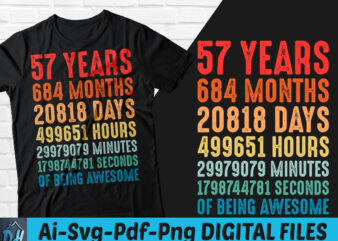 57 years of being awesome t-shirt design, 57 years of being awesome SVG, 57 Birthday vintage t shirt, 57 years 684 months of being awesome, Happy birthday tshirt, Funny Birthday