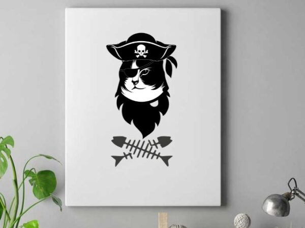Cat head with fish bone 2 t-shirt funny cute kitten t-shirt design svg, cool pirate cat with herring bone png, halloween, cat lovers, pirate,