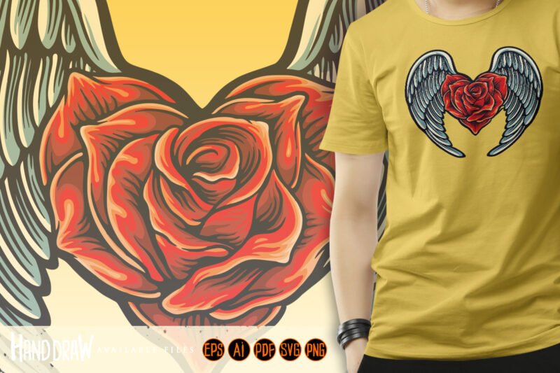 Angel wings with rose heart Symbol