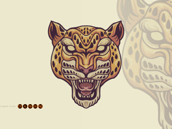 Angry cheetah head mascot vintage t shirt vector