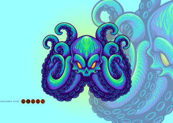 Angry Kraken mascot blue octopus Logo Mascot Illustrations