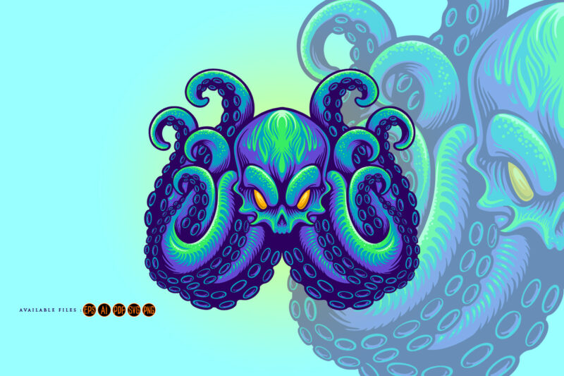 Angry Kraken mascot blue octopus Logo Mascot Illustrations