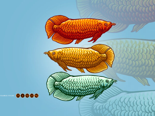 Arowana fish logo vintage colorful t shirt vector