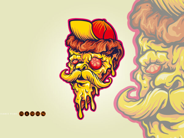Delicious pizza slice zombie style t shirt vector illustration