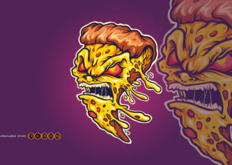 Angry pizza slice monster Logo Illustrations t shirt vector