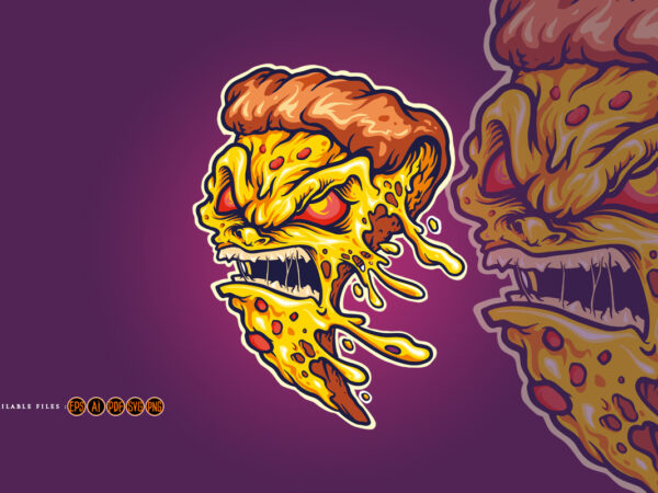 Angry pizza slice monster logo illustrations t shirt vector