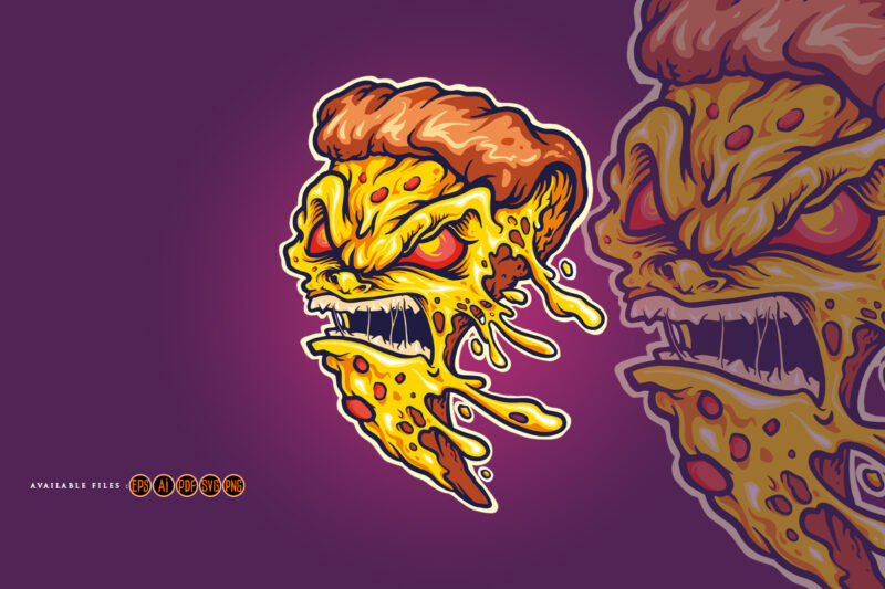 Angry pizza slice monster Logo Illustrations