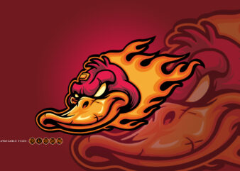 Fire Angry Head Duck Mascot Logo