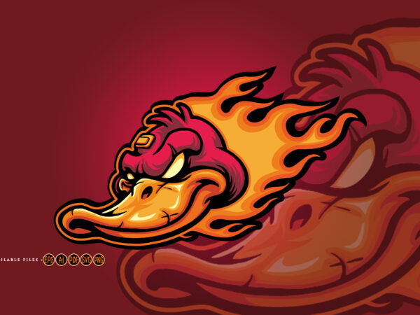 Fire angry head duck mascot logo t shirt graphic design