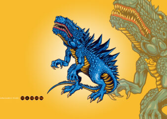 Scary blue Monster dinosaurs Illustrations