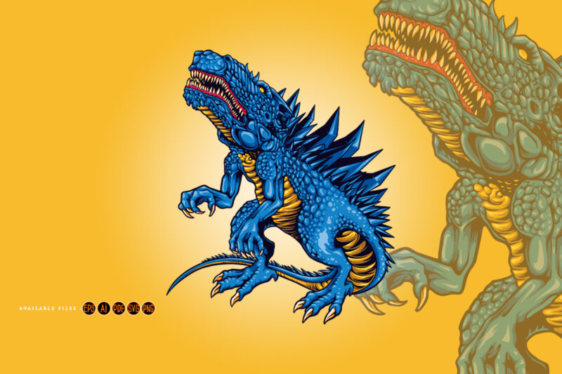 Scary blue Monster dinosaurs Illustrations