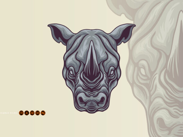 Cartoon rhino head mascot rhinoceros mean t shirt vector file