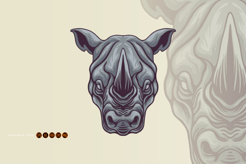 Cartoon Rhino Head Mascot Rhinoceros Mean