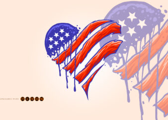 American flag heart shape Illustrations t shirt vector