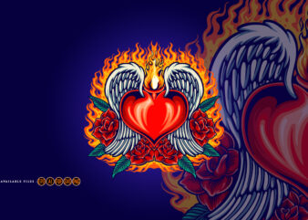 Heart angel fiery with red rose blooms
