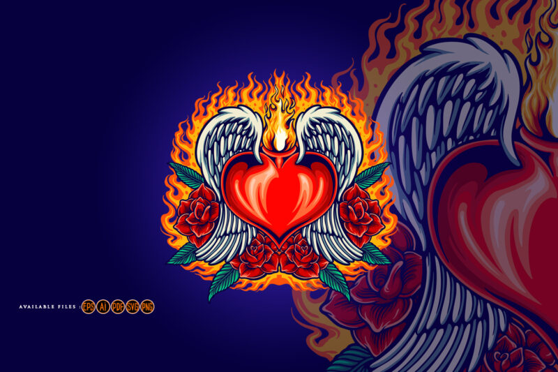 Heart angel fiery with red rose blooms