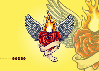 Rose heart flying fiery with classic ribbon