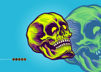 psychedelic Zombie green Skull Illustrations t shirt illustration