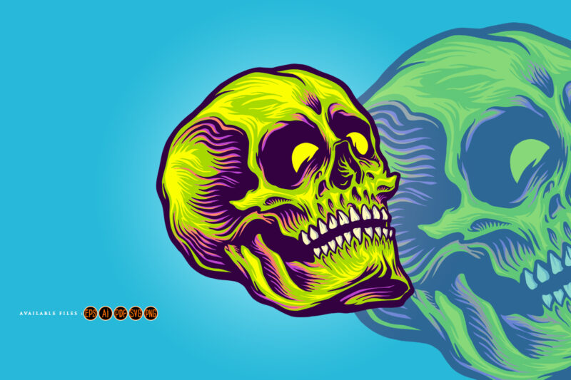 psychedelic Zombie green Skull Illustrations
