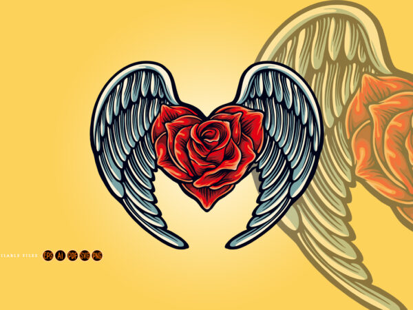 Angel wings with rose heart symbol t shirt vector