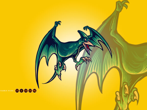 Pterodactyl dragon flying dinosaurs cartoon illustration t shirt illustration