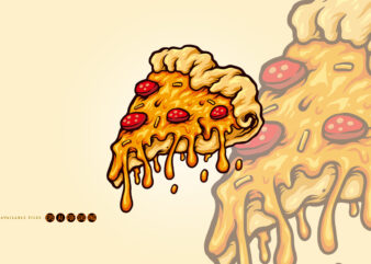 Flying slice of pizza with melting cheese SVG