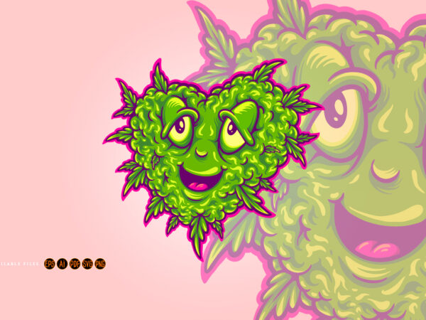 Cute green cannabis leaf smile heart illustrations t shirt vector file