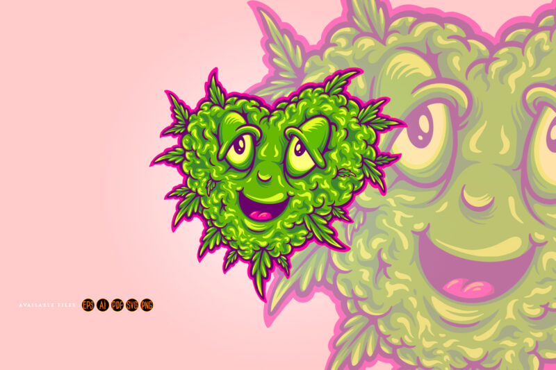Cute green cannabis leaf Smile heart Illustrations