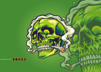 Green Skull Joint Smoking a Weed Marijuana t shirt design template