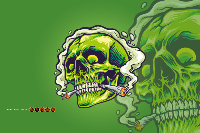 Green Skull Joint Smoking a Weed Marijuana