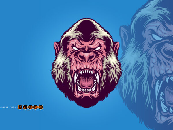 Scary angry albino gorilla head mascot t shirt template vector