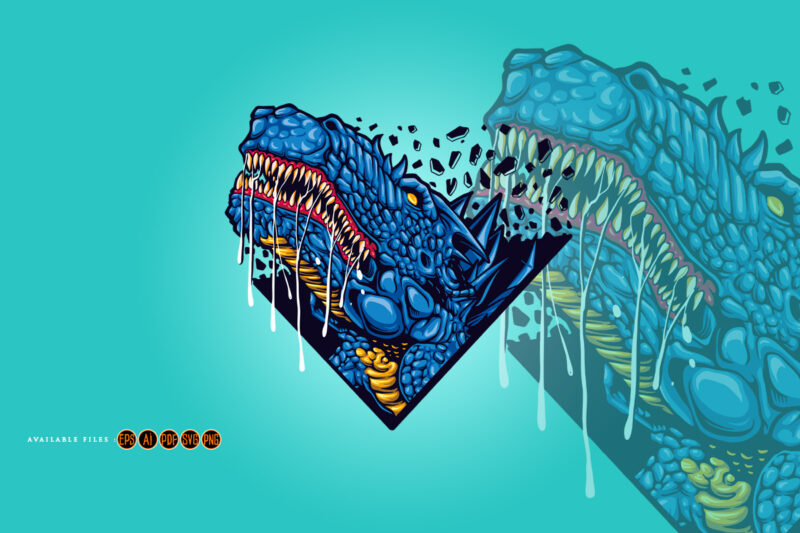 Blue dinosaurs t-rex head Mascot Logo Illustrations